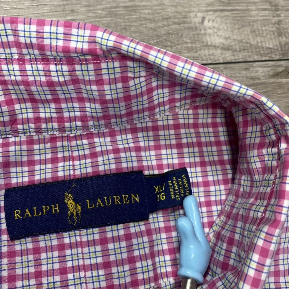 Ralph Lauren Shirt Mens XL Pink White Blue Check Button Down Long Sleeve Pony - Picture 2 of 7